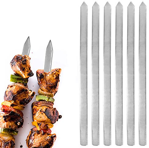 6/10 Grillspieße Schaschlikspieße Edelstahlspieße Kebabspieße Schampura 69cm x 2cm x 3 mm lang (6 Stück)
