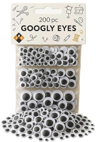 JKG® 200 Googly Eyes - Stick On Googly Eyes - Self Adhesive, Peel & Stick | Wobbly Wiggly Eyes for Arts & Crafts Supplies for Kids | Small, Medium & Large Googly Eyes (3 Sizes: 7mm, 10mm and 15mm)