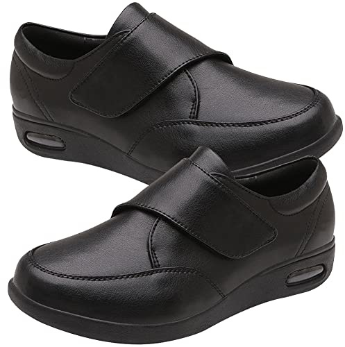 Pantofole Leggere con Strappo Scarpe Diabetiche di Larghezza Extra Larga Donna Uomo Scarpe Diabetiche Ortopediche con Memory Foam Scarpe da Passeggio Regolabili,Nero,43 EU