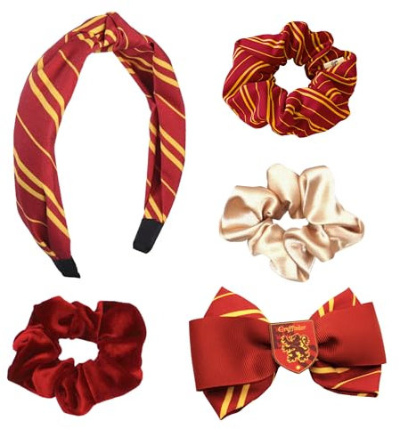 Harry Potter Haarschmuck für Mädchen, Gryffindor Design, Inklusive Haargummis, Schleifenclip und Stirnband, Hogwarts Geschenk | Rot