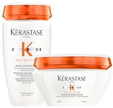 Kérastase Nutritive, Ritual nutritivo para el cabello, Baño Bain Satin Riche + Mascarilla Masquintense Riche, Para cabello seco y sensibilizado