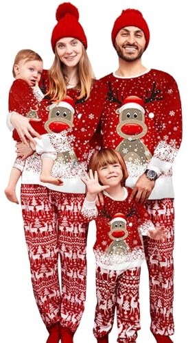 MoneRffi Pigiama Natale Famiglia Set,Pigiami Natalizi Coordinati Capodanno Famiglia Set,Girocollo Comodo Due Pezzi Natalizio,Abiti Natalizi per la papà Mamma Bambini Neonato(05,Donna,M)