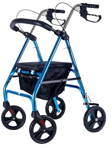 Rollator in Alluminio Pieghevole,deambulatore per anziani,deambulatore da esterno,Girello con seduta e 4 ruote,Altezza regolabile,Per esterno e interno blue