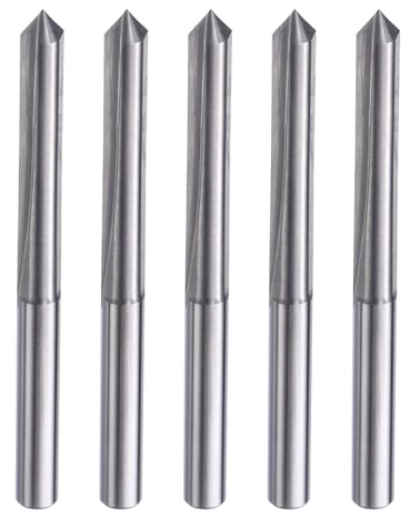 HARFINGTON 5pcs CNC V Bit 90 Degree 1/8 Shank 0.1mm Tip Engraving V Bits Carbide Chamfer End Mill with 2 Straight Flutes CNC Wood Carving Bit Tool for Wood Plywood Acrylic MDF Lettering