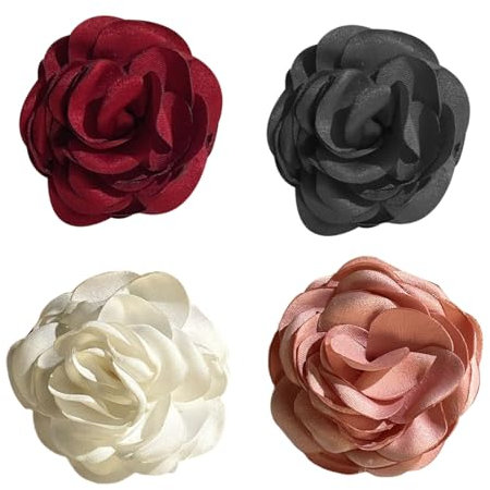 CPJJ 4 Pièces Broches En Soie Beige En Forme De Fleur De Camélia,Broche Classique Pour Mariage,Fête,Banquet Pour Femme,Élégantes Et Belles Épingles à Revers,Pour Robe,Cérémonie,Vêtements