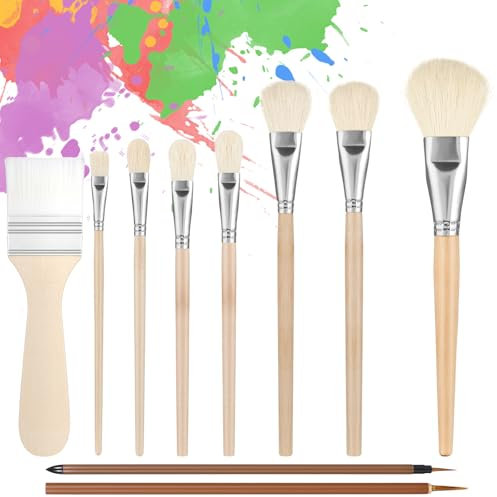 cobee 10 Pcs Acrylic Paint Brushes, Mop Brush Blending Brush With Wooden Handle, Assorted Size Artist Paint Brushes For Acrylic Painting Watercolor Foil Gold Oil Painting Face Body Art