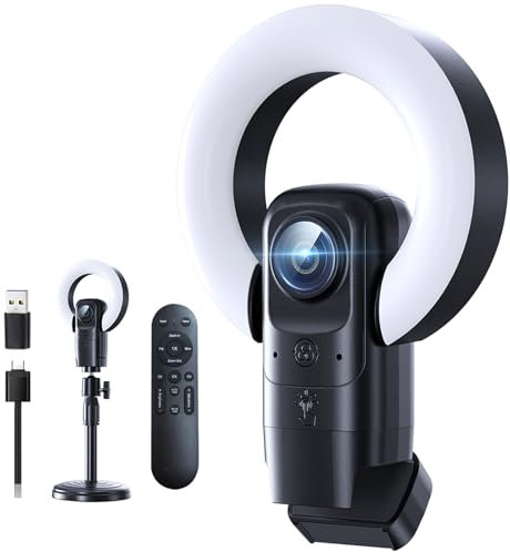 4K Webcam with Light, Plug and Play, Streaming Camera with Microphone, USB HD Webcam for Computer, 1080P Auto Focus, PC Camera for Zoom Skype