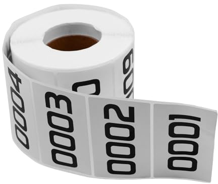0001-1000 Consecutive Number Labels (3x1.5) - Waterproof Inventory Stickers, Self-Adhesive Sequential Number Tags for Warehouse Storage & Office Organization - 1 Roll