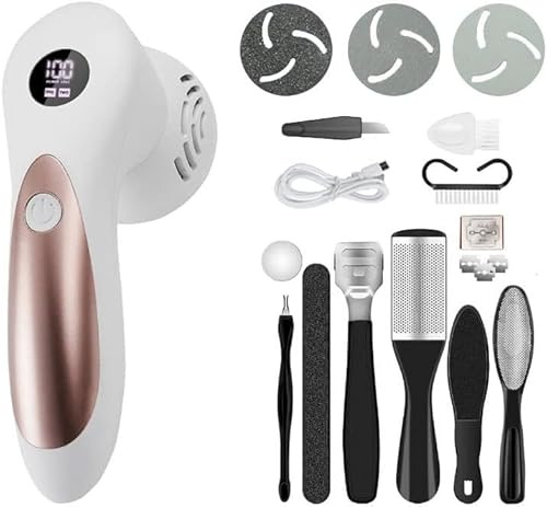 Toes & Nails Electric Callus Remover with Vacuum – Rechargeable Foot File 17 in 1 Professional, 3 Roller Heads, 2 Speeds, LCD Display, Waterproof, for Soft Feet and Smooth Skin(White)