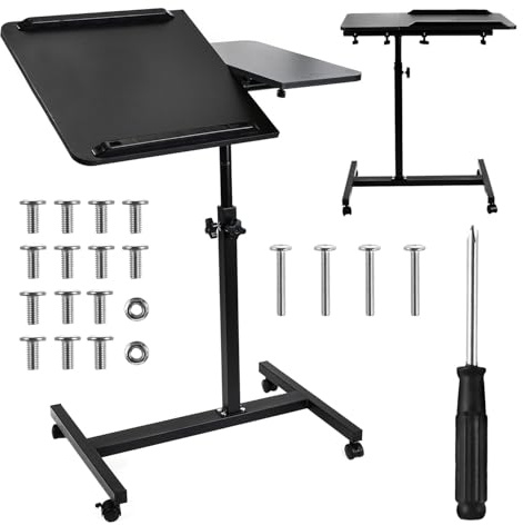 Maclean Mobiler Laptop-Tisch | Höhenverstellbar 59–89 cm | Neigbare Doppelplatte bis 90° | Rollbar mit Bremse | Belastbar bis 30 kg | Ergonomischer Computertisch (Schwarz)