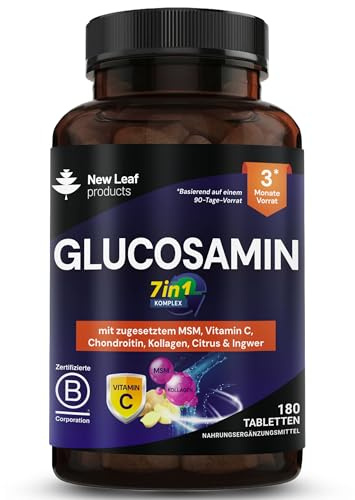 Glucosamine and Chondroitin High Strength 7-in-1 with MSM,Collagen,Vitamin C, Citrus & Ginger Joint Care Supplements for Men & Women - 180 Tablets