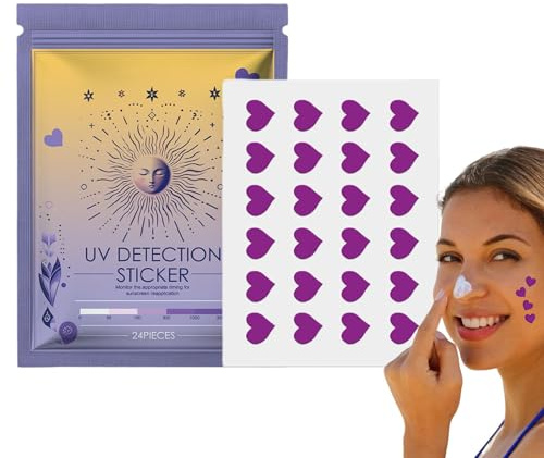 Sucritude Parches para Protector Solar - Parche Solar Impermeable 24 Unidades,Forma de Corazón Resistentes al Agua para Rostro y Cuerpo Portátiles para Playa Vacaciones Diario