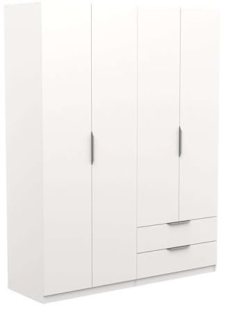 Miroytengo Armario Dormitorio Ghost Grande Estilo Moderno en Color Blanco Mate con 2 Cajones y 4 Puertas 158x51 cm