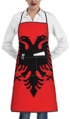 fdgbnm Grembiule con bandiera albanese. Impermeabile di alta qualità con tasca. 100% poliestere, senza pieghe, per cucina, barbecue, bar, salone.