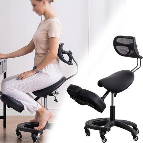 JingNian Silla Ergonómica De Rodillas con Respaldo, Taburete De Oficina Ajustable con Ruedas Giratorias, for Mejorar La Postura, Uso En Casa Y En La Oficina