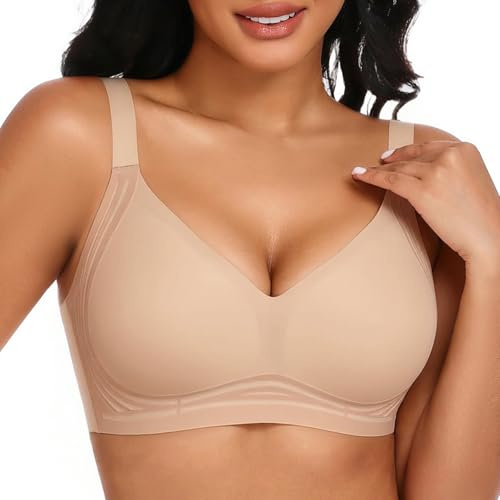 Niwicee Sujetador Sin Aros Mujer Tallas Grandes Sujetador Push Up Reductor Sujetador Sin Costuras Cómodo Básico Bralette con Relleno (Color De La Piel, XL)