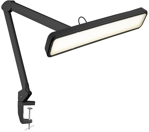 Neatfi Pro Series Professionell LED-arbetslampa – Naturtrogen färgåtergivning (CRI 95) | 2 500 lumen, 30W | 324 SMD-LED | 5 ljuslägen | CCT | Skrivbordslampa för hem och kontor (CCT med klämma, svart)