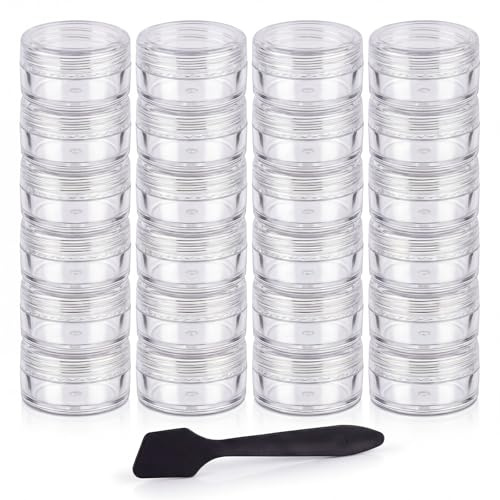 24pcs Sample Pots for Cosmetics,10g Small Travel Pots with Lids,sample pots | Plastic Cosmetic Jars with Lids, Cosmetic Sample Jars, Small Plastic Containers for Make-up Lip Balm Containers+1Sheet Lables