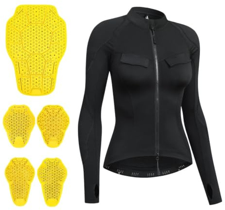 ARMAAN Chaqueta Protectora De Moto Para Mujer Con Protecciones Extraíbles CE, Forro Polar Térmico, Camiseta Base Motociclista Para Viajes De Otoño E Invierno,Black-L