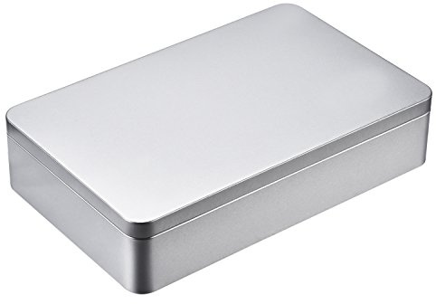 Hotop 1 Pack 8.5 by 5.3 by 1.9 Inch Silver Rectangular Empty Tin Box Containers, Gift, Jewelery and Storage Tin Kit, Home Organizer
