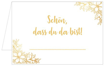 Set 50 Premium Tischkarten Platzkarten Namenskarten Hochzeit - Geburtstag - Taufe - Kommunion - Konfirmation - Feier - Schön, dass du da bist
