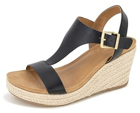 Kenneth cole REACTION Women's Card Wedge Sandal, Black, 10 M US