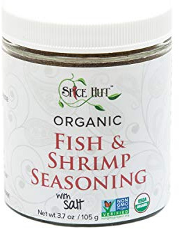 Spice Hut - Organic Fish & Shrimp Seafood Seasoning Mix, with Salt, Savory Gourmet Spice Blend for Cooking White Fish, Grilled Fish, Shrimp Skewers, Tacos, Seafood Pasta, Baked Fish / All-Natural, Kosher, Gluten Free, Vegan, Keto -No MSG- 3.7oz Glass Jar