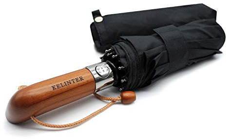 KELINTER Paraguas Plegable Automático Resistente al Viento - 10 Varillas Reforzadas Antioxidantes, Mango de Madera Clásico, para Hombres y Mujeres - Diseño de Galicia