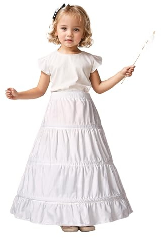 BEAUTELICATE Cancán Niñas Enagua para Vestidos Largo 100% Algodón A Línea para Niña Comunión Festival Ceremonia y Princesa Vestidos （Estilo 1-Marfil, 1-3 Años）