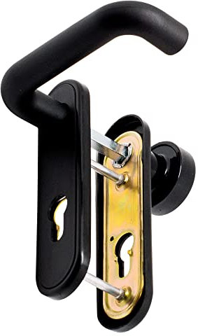 Micel - 00236 - Set maniglia antincendio con pomello fisso e foro da 72 mm per porta. Con piastra in acciaio e nylon e finitura nera. 168 x 44 mm.