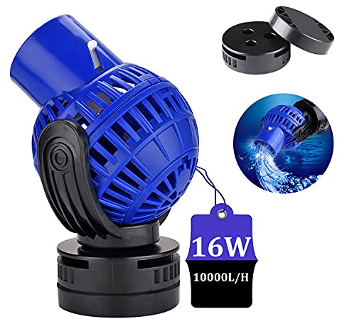 EXLECO Bomba de Olas, Bomba de Flujo para Acuarios Wave Maker Rotacion de 360 Grados Bomba de Circulación 10000L/H 16W para Acuarios de Agua Dulce y Salada de Máximo 60cm con Ventosa (JVP-133)