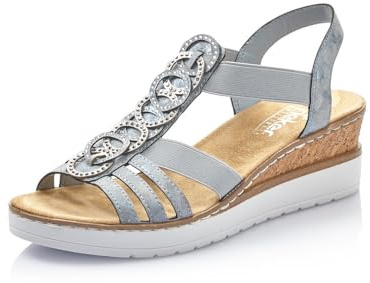 Rieker Femme Sandales V38H8, Dame Sandales Fines,Chaussure d'été,Sandale d'été,Confortable,Plate,Bleu (Blau / 12),36 EU / 3.5 UK