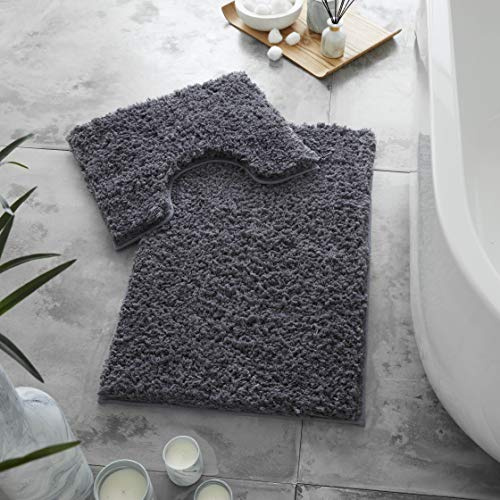 GC GAVENO CAVAILIA Microfibre Bath Mats Sets For Bathroom 2 Piece - Pedestal Set Non Slip Quick Drying Shower Bath Mat, Water Absorbent Washable Toilet Rug - Charcoal