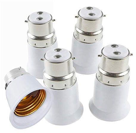 B22 To E26/E27 lights Socket Adapter, Bulb Holder Bayonet to Screw Converter,Fits LED/CFL/Energy Saving Lamp Light Bulbs, Heat-resistant, Anti-burning, No Fire Hazard (5pcs)