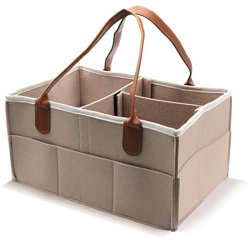 AEESRRU Baby Windel Caddy Organizer Korb tragbar Storage Bin groß Kindergarten Tasche mit Wechselbaren Fächer für für Wickelkommode, Beißring, Windel, Best Baby Geschenk Korb (Beige)