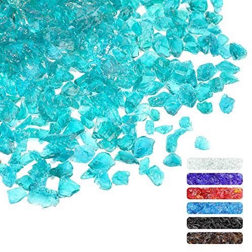 Patelai Piedra de Grava de Vidrio de 1,5 LB Piedra Brillante de Grava de 3-6 mm Vidrio Templado Reflectante Lustre de Fuego Vidrio Triturado para Manualidades de Fogatas Jarrón Pecera (Turquesa)