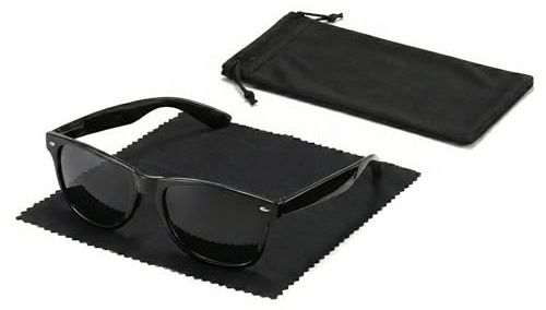 Komonee Drifter Black Sunglasses Set With Soft Case and Cleaning Cloth Classic Style Retro Sun Shades UV400 Protection Unisex For Men Women Sports