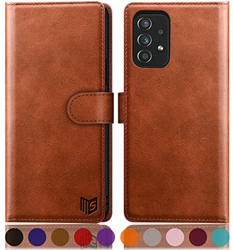 SUANPOT [RFID Schutz für Samsung Galaxy A52/A52S Hülle PU Leder Handyhülle Lederhülle Klapphülle Kartenfach Flip Cover für Samsung A52/A52S 5G Handy hülle Leather Wallet Phone Case Hellbraun