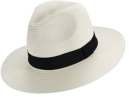 Moxamo Panama Hat Rollable Straw-Fedora Summer Beach Sun Hats Protection UPF50+ Wide Brim Floppy Ladies Straw Sunhat for Men Women Packable Holiday Beach Accessories