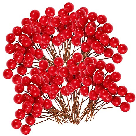 HCSSZ Christmas Berries Artificial Holly Berries 160 Pcs, Red Decor Berries for Christmas Wreath, Decorations Wreath Making Supplies Christmas Party Table Decoration