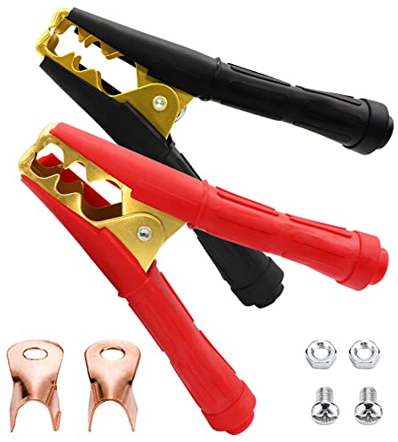 HuaLiSiJi 2 Pinzas Cocodrilo Coche 1000a Pinzas Cocodrilo Bateria 16cm,Pure Copper Material,with Insulating Sheath, Adecuado para Cargar Baterías de Automóviles o Reiniciar Automóviles (1Set)