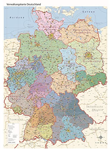 GeoMetro Deutschlandkarte politisch, Metallbeleistung zum Aufhängen, Laminierung, 84 cm x 114 cm, beschreibbar, abwischbar, Bundesländer, Regierungsbezirkse, Landkreise