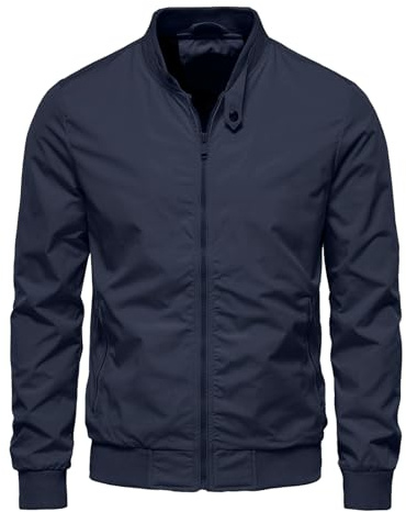 HOTIAN Chaqueta de hombre ligera y fina para hombre, chaqueta de bombardero con cuello alto, chaquetas cargo, chaqueta ligera, chaqueta de entretiempo, chaqueta de ocio para otoño, azul marino, XL