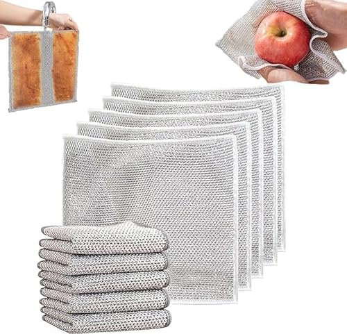 Yeria 5 panni multiuso per lavastoviglie in filo per bagnato e asciutto, panno per la pulizia della rete a catena, detergente in ghisa, panni riutilizzabili, panni per la pulizia della parte