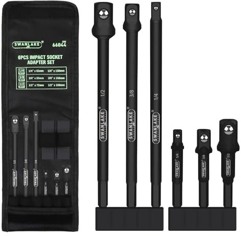 TA-VIGOR 6Pcs Impact Grade Power Drill Sockets Adapter Sets, 3-Inch, 6-Inch Hex Shank Impact Driver Socket Adapter, Socket to Drill Adapter 1/4 3/8 1/2 Inch Impact Driver Adapter