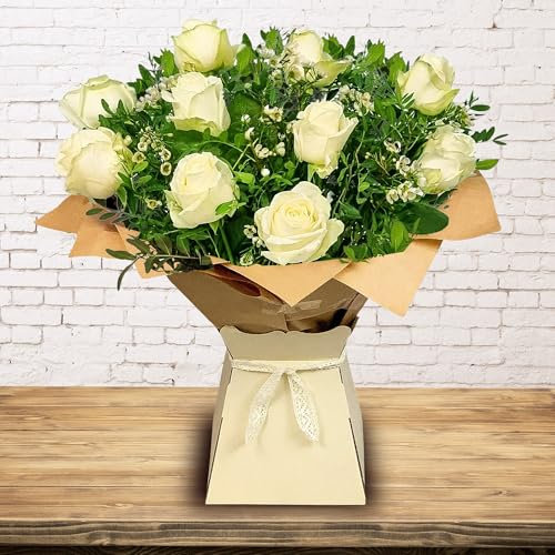 White Rose Fresh Bouquet For Mum, Wife, Girlfriend - Luxury Gift Box, Ideal For Anniversaries, Fresh Flower Delivery
