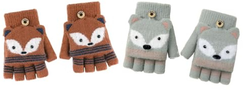 RUIXIA 2 Paires Mitaine Fille Garçon de 3 à 8 ans Mitaine avec Capuchon Gants Sans Doigt pour Enfants Gants Demi-Doigt Mignon Hiver Chaud pour Fille Garçon