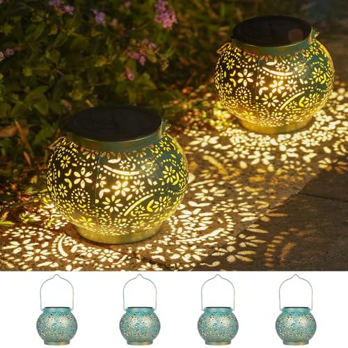 Farolillos solares para exteriores, 4 unidades, IP65, resistentes a la intemperie, para exteriores, metal, lámparas solares orientales, para exterior, jardín, decoración, porche, balcón, terraza,