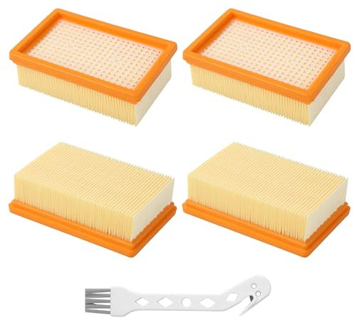 4 Stück Flachfaltenfilter für Kärcher WD4, für kärcher WD5, für kärcher WD6, MV4, MV5, MV6 Mehrzwecksauger mit 1 kleinen Bürste,für 2.863-005.0