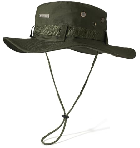 TAGVO Sombrero de Pescador para Hombres, Sombrero de Sol de Jungla Anti-UV Plegable, Gorras de senderismo con Cordón Ajustable, Sombrero de Safari para el sol al aire libre Senderismo pesca montañismo